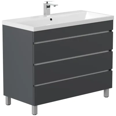 Stand Badmöbel Fellini 100 SoftClose eiche gold mit drei grifflosen Schubladen