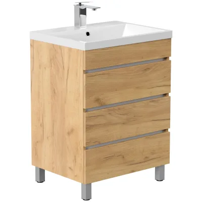 Stand Badmöbel Fellini 60 SoftClose eiche gold mit drei grifflosen Schubladen
