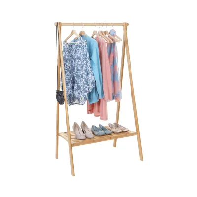 Standgarderobe MCW-B82, Kleiderständer Garderobe Garderobenständer, Bambus klappbar 150x84x57cm