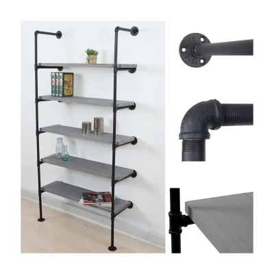 Standregal MCW-C45, Wohnregal Bücherregal Ablageregal, Industriedesign Holz Metall, 165x80x28cm ~ grau