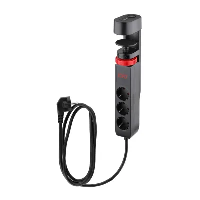 Steckdosenleiste Tischhalterung 3-fach Schutzsteckdose USB-A USB-C Slot schwarz