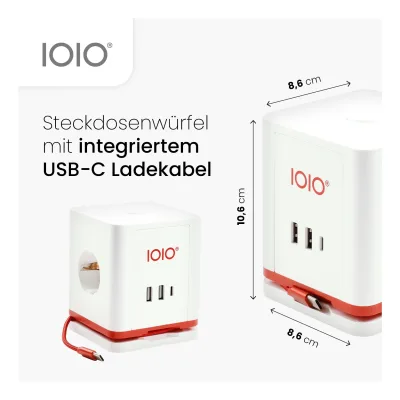 Steckdosenwürfel SW 1000 3-fach Schutzkontaktteckdose + 2 x USB-A und 1 x USB-C weiß