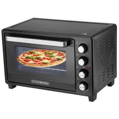Steinborg Minibackofen Pizzaofen 35L mit Umluft 1600W schwar
