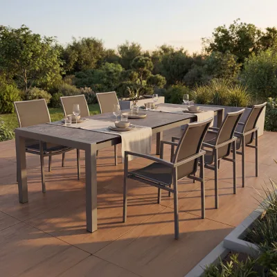 Stern SKELBY Aluminium Set 7-teilig Skelby Aluminium graphit mit 6 Stapelsesseln und einem Ausziehtisch 214/294x100 cm Slate stone