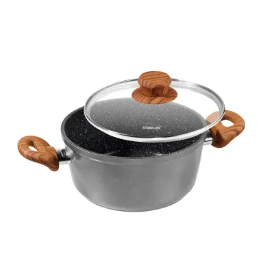 STONELINE® Back to Nature Kochtopf 20 cm, mit Glasdeckel, Made in Germany, auch für öl- und fettfreies Braten, Kratzfeste Antihaftbeschichtung mit echten Steinpartikeln, Induktionstopf