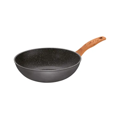Stoneline Back to Nature Made in Germany Wok 30 cm, auch für öl- und fettfreies Braten, Wok Pfanne beschichtet mit echten Steinpartikeln, Wok Induktion und backofengeeignet