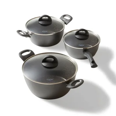 STONELINE Ceramic Topfset für Induktion geeignet, 6 teilig, Kochgeschirr Set mit Glasdeckel, Töpfe mit Keramik Antihaftbeschichtung und echten Steinpartikeln