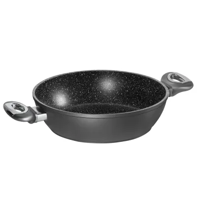 STONELINE® Gourmundo Made in Germany Servierpfanne 24 cm, auch für öl- und fettfreies Braten, Kratzfeste Antihaftbeschichtung mit echten Steinpartikeln, Induktionspfanne