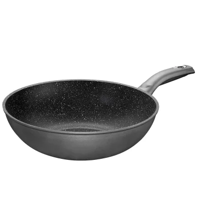 Stoneline Gourmundo Made in Germany Wok 30 cm, auch für öl- und fettfreies Braten, Wok Pfanne beschichtet mit echten Steinpartikeln, Wok Induktion und backofengeeignet