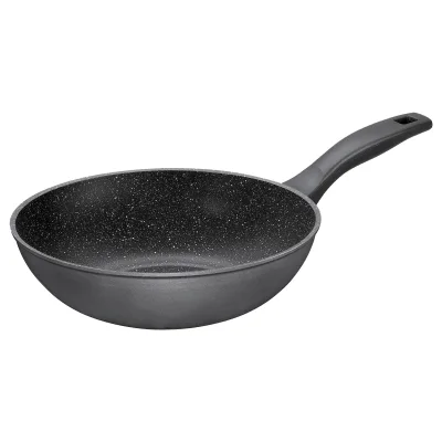 Stoneline Wok 30 cm, auch für öl- und fettfreies Braten, Wok Pfanne antihaft beschichtet mit echten Steinpartikeln, Wok Induktion und backofengeeignet