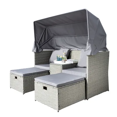 Strandkorblounge inkl. integriertem Tisch mit Glasplatte
