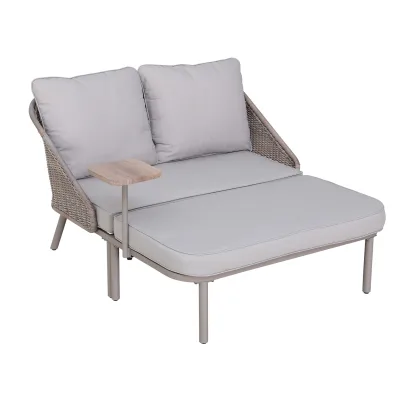 Sunjoy Stahl/Rattan Garten Tagesbett PORTO - 142cm x 128cm, grau