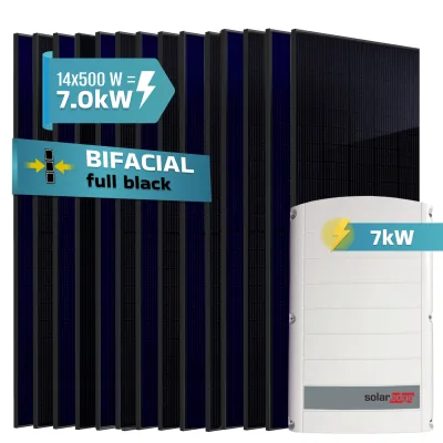 SUNNIVA® 7.0 kW Solaranlage, 14x 500 W Solarmodule Fullblack Bifacial, Wechselrichter SolarEdge SE7K (3-phasig)