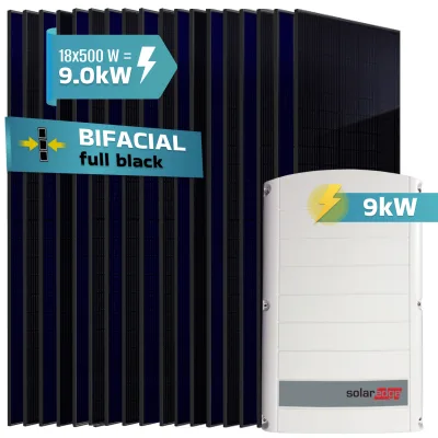 SUNNIVA® 9.0 kW Solaranlage, 18x 500 W Solarmodule Fullblack Bifacial, Wechselrichter SolarEdge SE9K (3-phasig)
