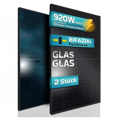 SUNNIVA® Solarpanel, 2x 460 W, FULL BLACK, Bifazial, Glas-Glas, N-Type Solarmodul, PV Module Solarpanel, PMax 920W (2x460W), für Balkonkraftwerk Solaranlage PV Panel Photovoltaik Solar Komplettanlage