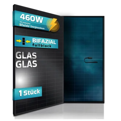 SUNNIVA® Solarmodul 460 W FULL BLACK Bifazial Glas/Glas PV Modul Solarpanel - PMax 460W Bifacial N-Type, für Balkonkraftwerk oder PV Solar Anlage