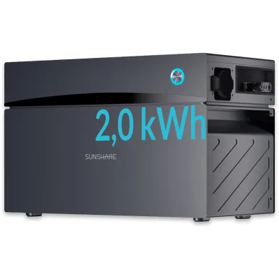 SUNSHARE Glory 2 kWh Balkonkraftwerk-Speicher, Hybrid-Wechselrichter, Notstrom, App, IP65, Dual-MPPT