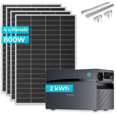 SUNSHARE Ray Lite 800 W Balkonkraftwerk mit 2 kWh Glory Speicher & 4 Universalhalterungen, TOPCon