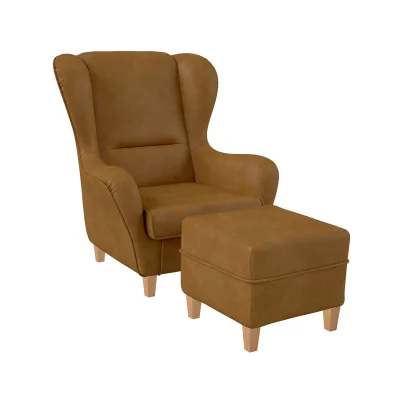 Supellex Sofia Ohrensessel mit Hocker   Design Milano Kunstleder Ockerbraun
