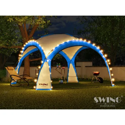 Swing&Harmonie® LED Event Pavillon XXL DomeShelter 450cm Garten inkl. Solarmodul Designer Gartenzelt Camping Partyzelt mit Beleuchtung - blau