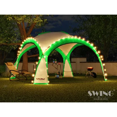 Swing&Harmonie® LED Event Pavillon XXL DomeShelter 450cm Garten inkl. Solarmodul Designer Gartenzelt Camping Partyzelt mit Beleuchtung - grün
