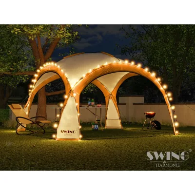 Swing&Harmonie® LED Event Pavillon XXL DomeShelter 450cm Garten inkl. Solarmodul Designer Gartenzelt Camping Partyzelt mit Beleuchtung - orange