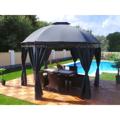 Swing&Harmonie LED - Pavillon 350cm Lavo - mit Seitenwänden und LED Beleuchtung + Solarmodul Runder Gartenpavillon Partyzelt Gartenzelt Rund - versch. Ausführungen