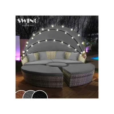 Swing&Harmonie LED - Sonneninsel Rattan Lounge Polyrattan Sitzgruppe Liege Insel inkl. Abdeckcover  - versch. Ausführungen