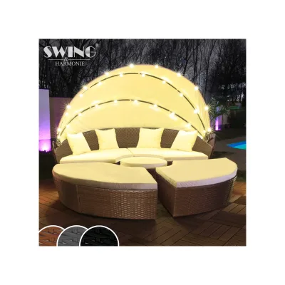 Swing&Harmonie LED - Sonneninsel Rattan Lounge Polyrattan Sitzgruppe Liege Insel inkl. Abdeckcover  - versch. Ausführungen