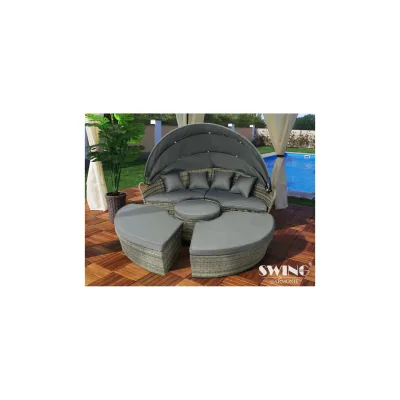 Swing&Harmonie LED - Sonneninsel Rattan Lounge Polyrattan Sitzgruppe Liege Insel inkl. Abdeckcover  - versch. Ausführungen