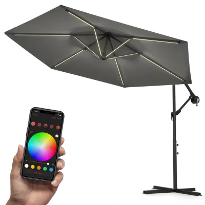 Swing&Harmonie® Luxus LED Sonnenschirm mit RGB Beleuchtung inkl. Fernbedienung, APP Steuerung, Ampelschirm, Garten Schirm 300cm - anthrazit