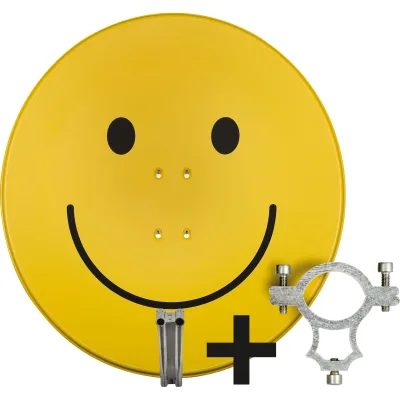 TechniSat SATMAN 850 PLUS   85cm Sat-Antenne mit 40mm LNB-Halteschelle   rot gelb mit smiley