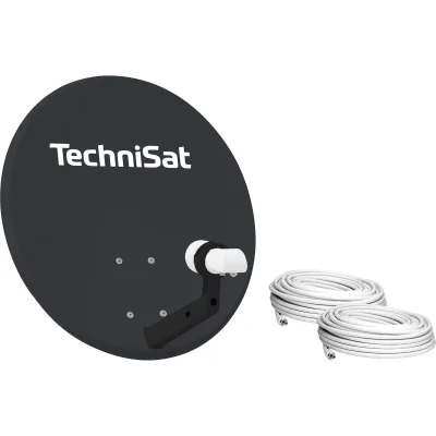 TechniSat TECHNITENNE 60 - SAT-Anlage, 60 cm Durchmesser, für 2 Teilnehmer, inkl. Twin-LNB, 2x10m Kabel anthrazit