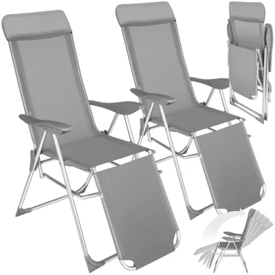 tectake® 2er Set Aluminium Gartenstuhl, klappbar, 5-fach verstellbare Rückenlehne mit Kopfpolster, bewegliches Fußteil-Gewebe, 146,5 x 59 x 117,5 cm