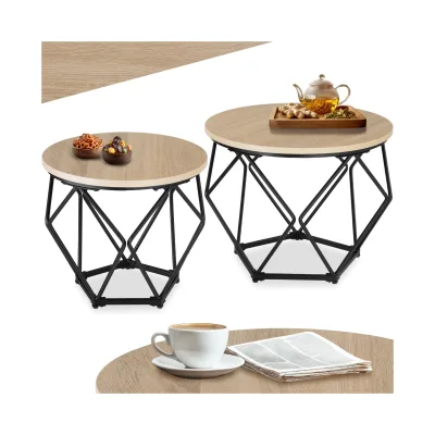 tectake® 2er Set Couchtisch, Industrial Style, Gestell in Diamantform, mit höhenverstellbaren Kunststofffüßen