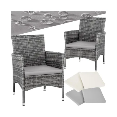 tectake® 2er Set Rattanstuhl, widerstandsfähig, 2 Bezugssets, 59 x 57 x 85 cm