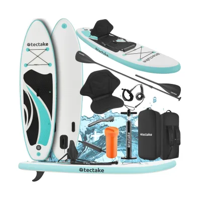 tectake® 2in1 Stand-Up Paddle Board 288 cm, aus Drop-Stitch Material, verstellbares Doppelpaddel, Belastbarkeit 200 kg, inklusive Kajak-Sitz