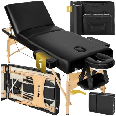 tectake® 3 Zonen Massageliege, Breite 70 cm, Polsterung 7,5 cm, mit Holzgestell, 218 x 102 x 90 cm