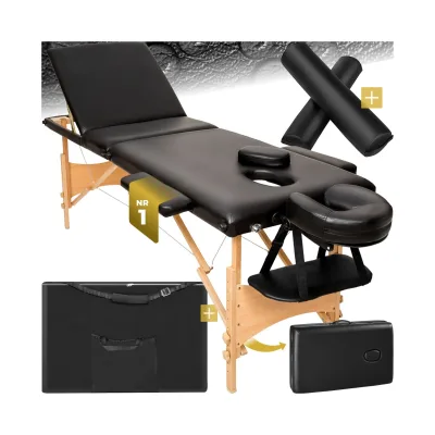 tectake® 3 Zonen Massageliege-Set, Breite 60 cm, Polsterung 3 cm, mit Holzgestell, 210 x 95 x 84 cm