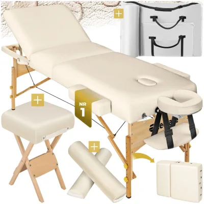 tectake® 3 Zonen Massageliege-Set, Breite 70 cm, Polsterung 10 cm, mit Holzgestell, 218 x 102 x 90 cm