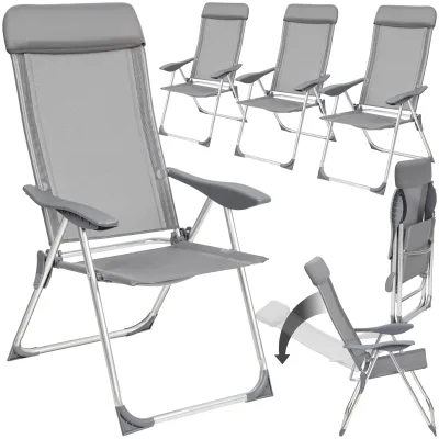 tectake® 4er Set Aluminium Gartenstuhl, klappbar, 5-fach verstellbare Rückenlehne mit Kopfpolster, 73 x 59 x 110 cm