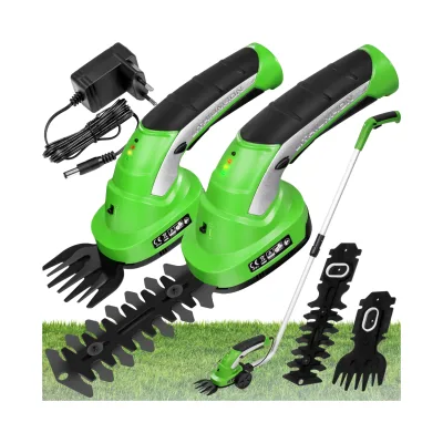 tectake® Akku Heckenschere, 7,2 V mit 2 Aufsätzen, ergonomische Form, inklusive Teleskopstange