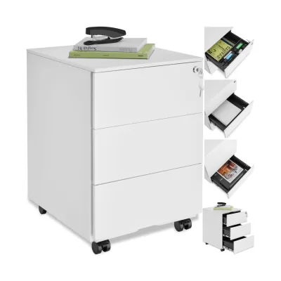 tectake® Aktenrollschrank, aus pulverbeschichtetem Stahl, herausnehmbarer Einsatz für Büroutensilien, 39 x 45 x 55 cm
