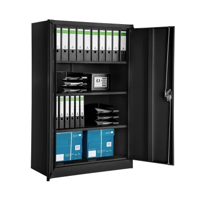 tectake® Aktenschrank, aus pulverbeschichtetem Stahl, 3 höhenverstellbare Einlegeböden, 140 x 90 x 40 cm