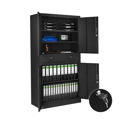 tectake® Aktenschrank, aus pulverbeschichtetem Stahl, 3 höhenverstellbare Einlegeböden, 180 x 80 x 40 cm