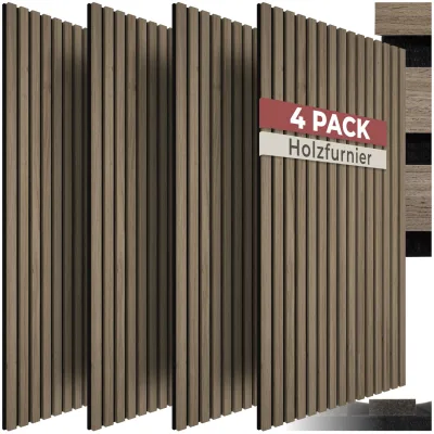 tectake® Akustikpaneele, Holzoptik in Eiche dunkel, MDF und Echtholzfurnier, Größe flexibel anpassbar