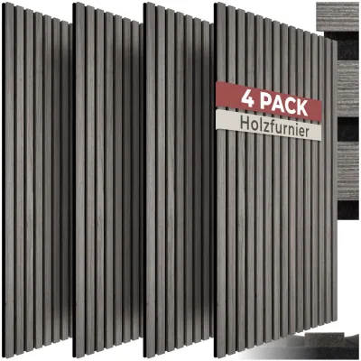tectake® Akustikpaneele, Holzoptik in Eiche hellgrau, MDF und Echtholzfurnier, Größe flexibel anpassbar