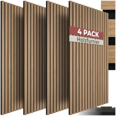 tectake® Akustikpaneele, Holzoptik in Eiche, MDF und Echtholzfurnier, Größe flexibel anpassbar