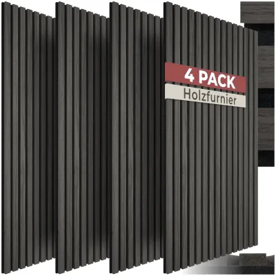 tectake® Akustikpaneele, Holzoptik in Eiche schwarz, MDF und Echtholzfurnier, Größe flexibel anpassbar