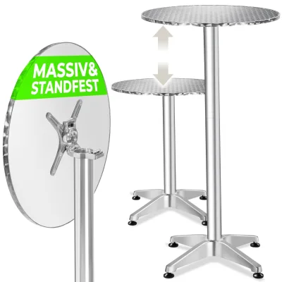 tectake® Aluminium-Bistrotisch, wetterfest, klappbar, Zementsockel, Belastbarkeit 60 kg, höhenverstellbare Kunststofffüße